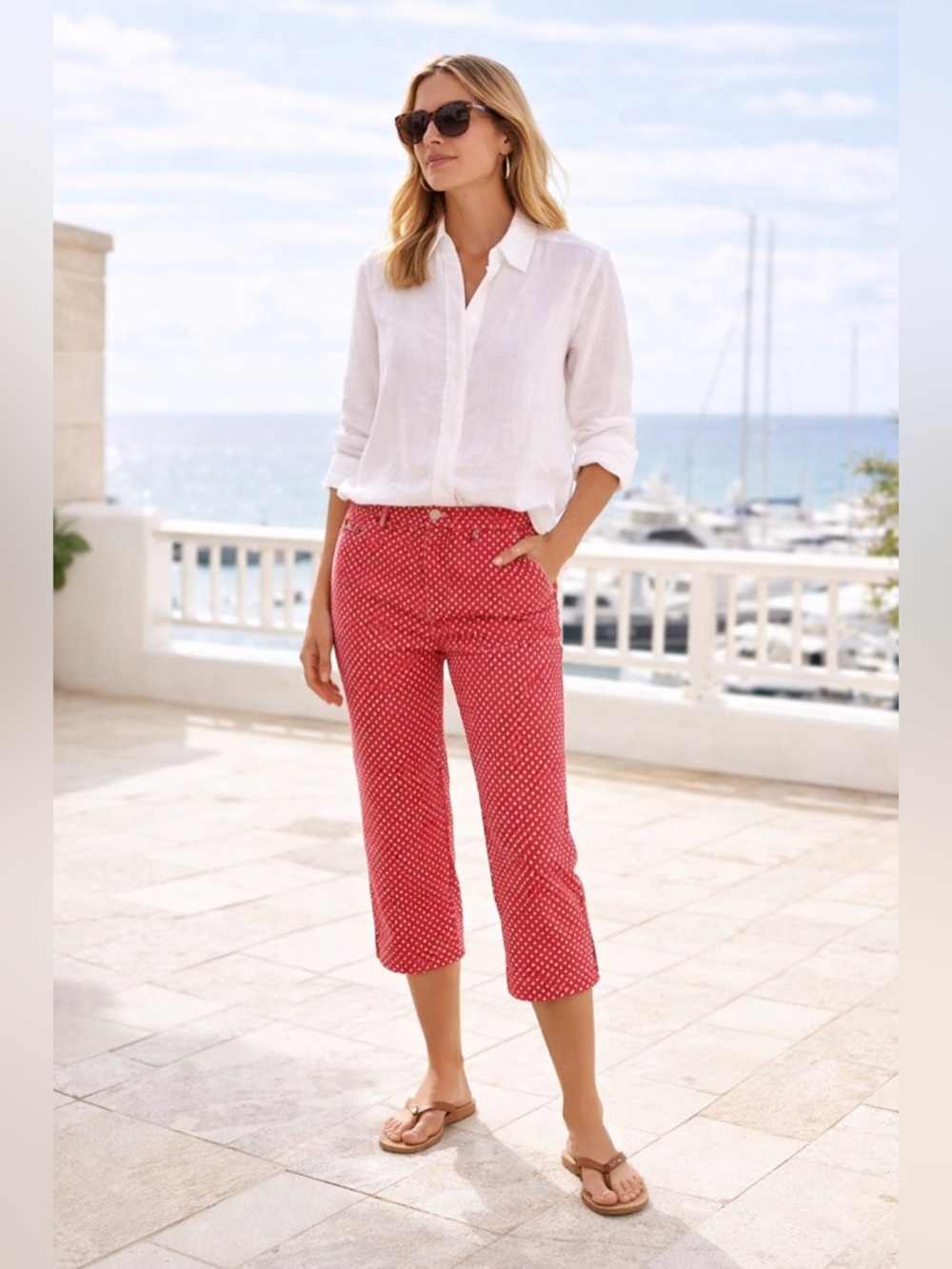 Lauren Ralph Lauren 12 Polka Dot Capri Pants Red White Preppy Coastal Q65